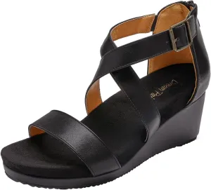 DREAM PAIRS Women's Open Toe Buckle Ankle Strap Summer Platform Wedge Sandals