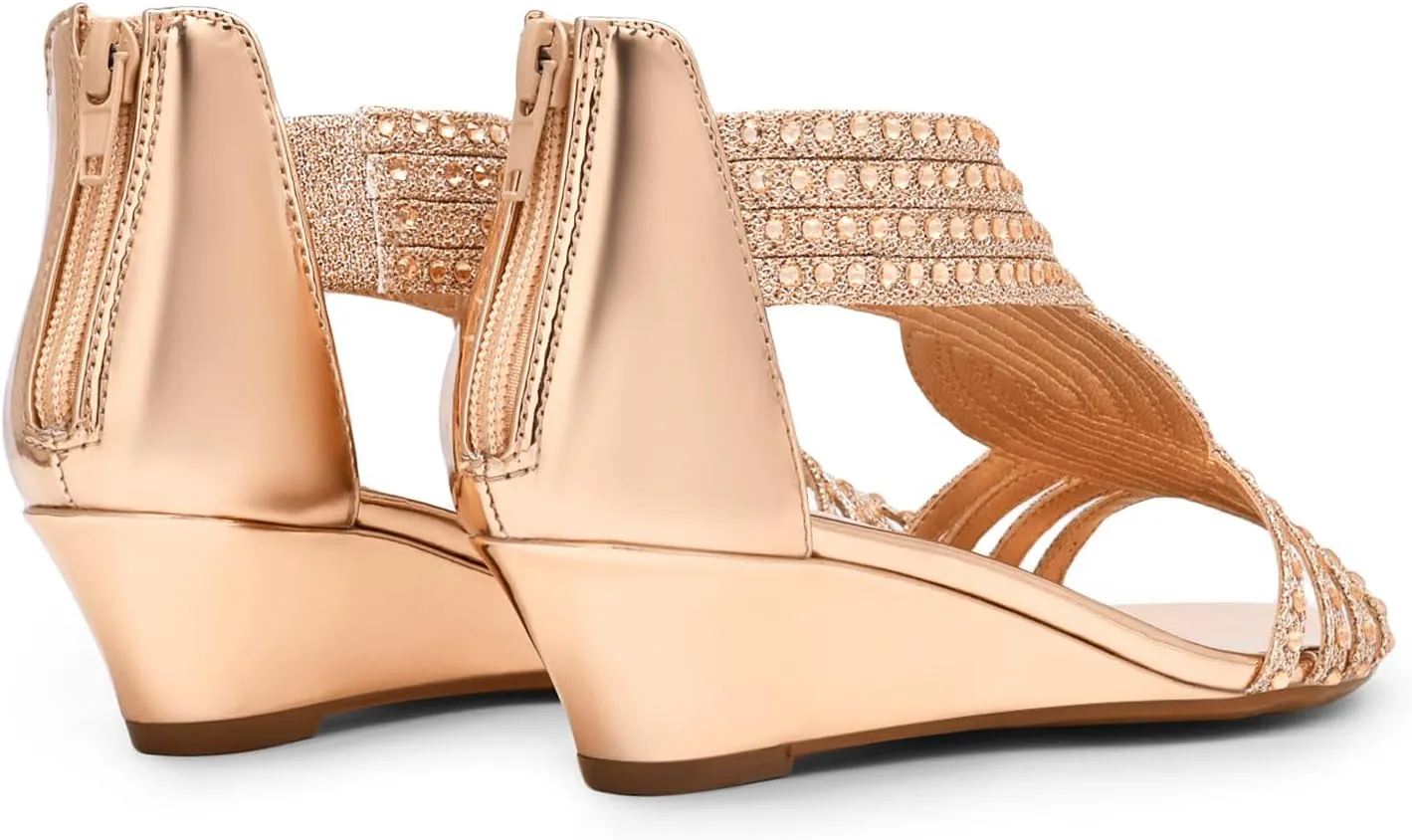 DREAM PAIRS Women's Open Toe Low Wedges Sandals Sparkly Rhinestone Strappy Zipper Weeding Dressy Elegant Summer Shoes for Lady