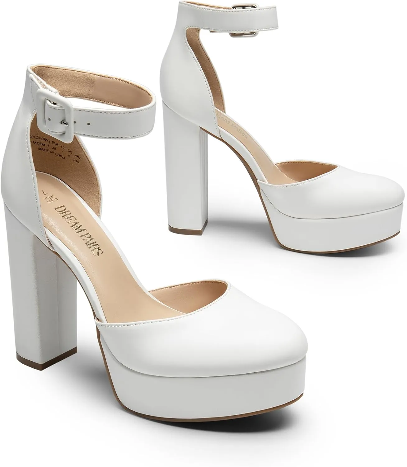 DREAM PAIRS Women's Platform High Chunky Heels Closed Toe Block Ankle Strap Dress Buckle Round Toe Wedding Party Comfortable Pumps Shoes