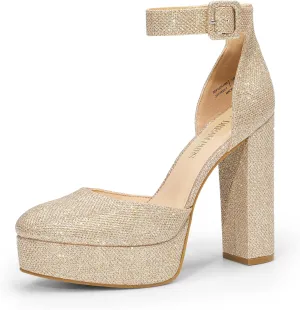 DREAM PAIRS Women's Platform High Chunky Heels Closed Toe Block Ankle Strap Dress Buckle Round Toe Wedding Party Comfortable Pumps Shoes