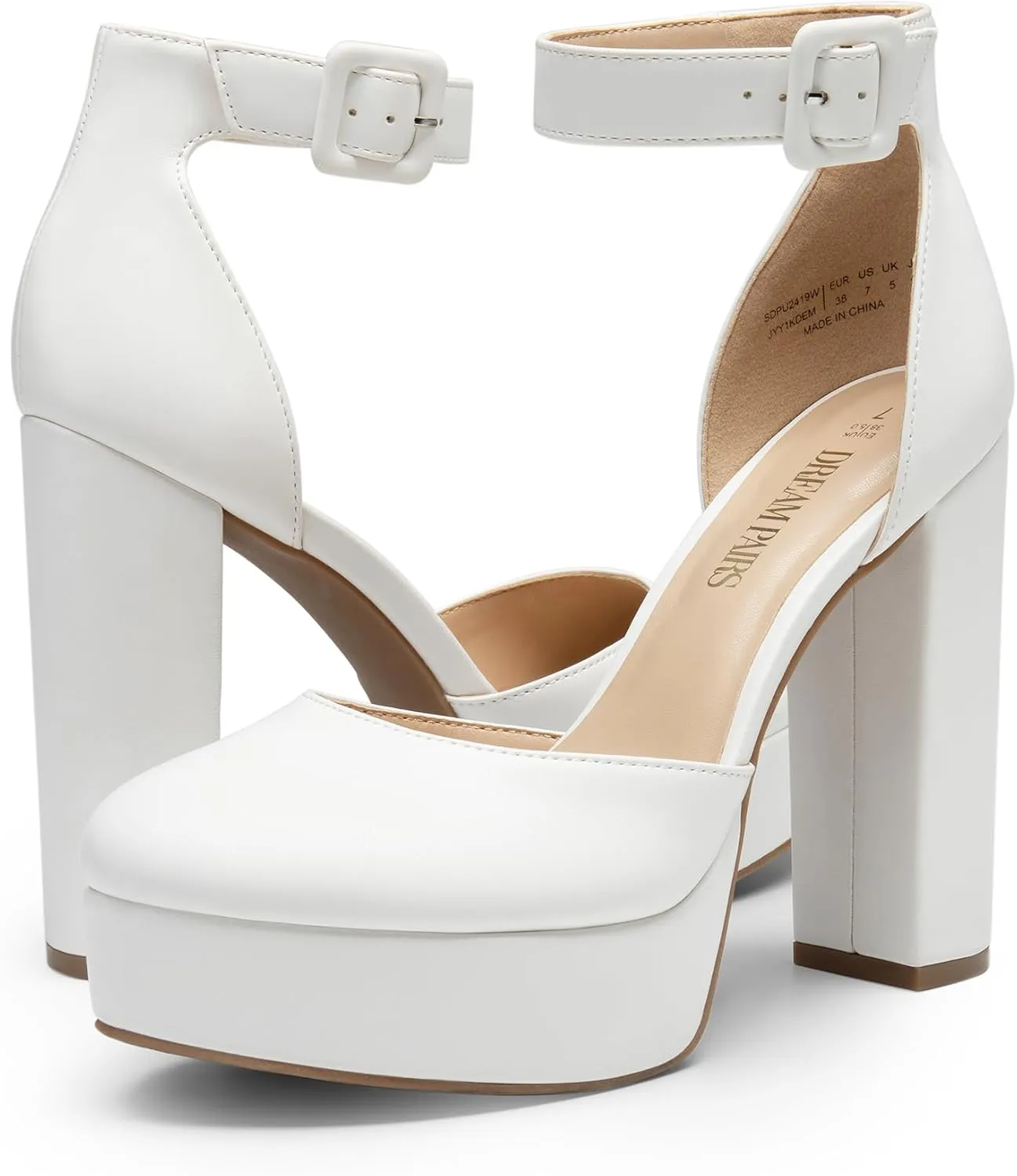 DREAM PAIRS Women's Platform High Chunky Heels Closed Toe Block Ankle Strap Dress Buckle Round Toe Wedding Party Comfortable Pumps Shoes