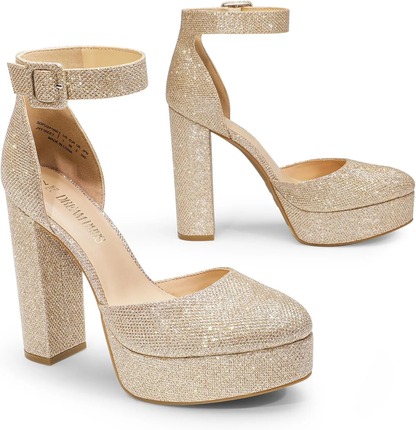 DREAM PAIRS Women's Platform High Chunky Heels Closed Toe Block Ankle Strap Dress Buckle Round Toe Wedding Party Comfortable Pumps Shoes