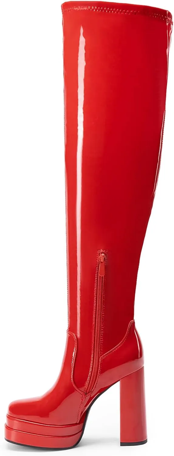 DREAM PAIRS Women's Platform Over The Knee Thigh High Boots Chunky High Heels Square Toe Long Fall Y2K Gogo Boots