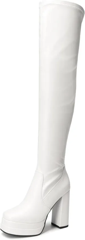 DREAM PAIRS Women's Platform Over The Knee Thigh High Boots Chunky High Heels Square Toe Long Fall Y2K Gogo Boots