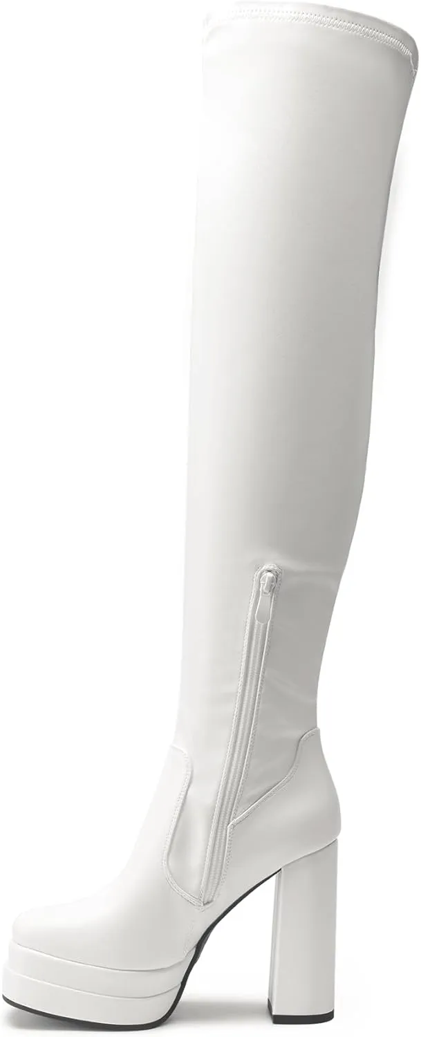 DREAM PAIRS Women's Platform Over The Knee Thigh High Boots Chunky High Heels Square Toe Long Fall Y2K Gogo Boots