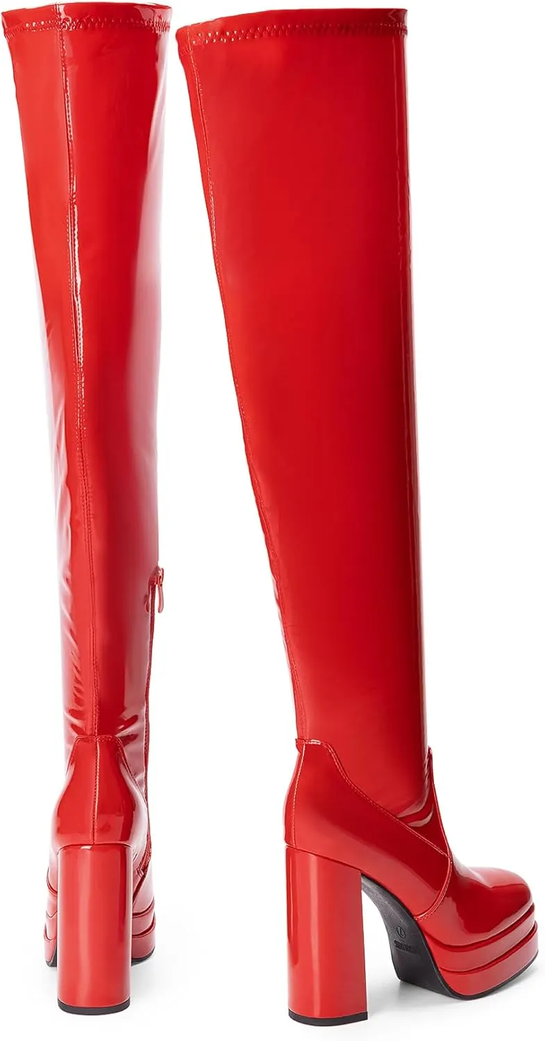 DREAM PAIRS Women's Platform Over The Knee Thigh High Boots Chunky High Heels Square Toe Long Fall Y2K Gogo Boots