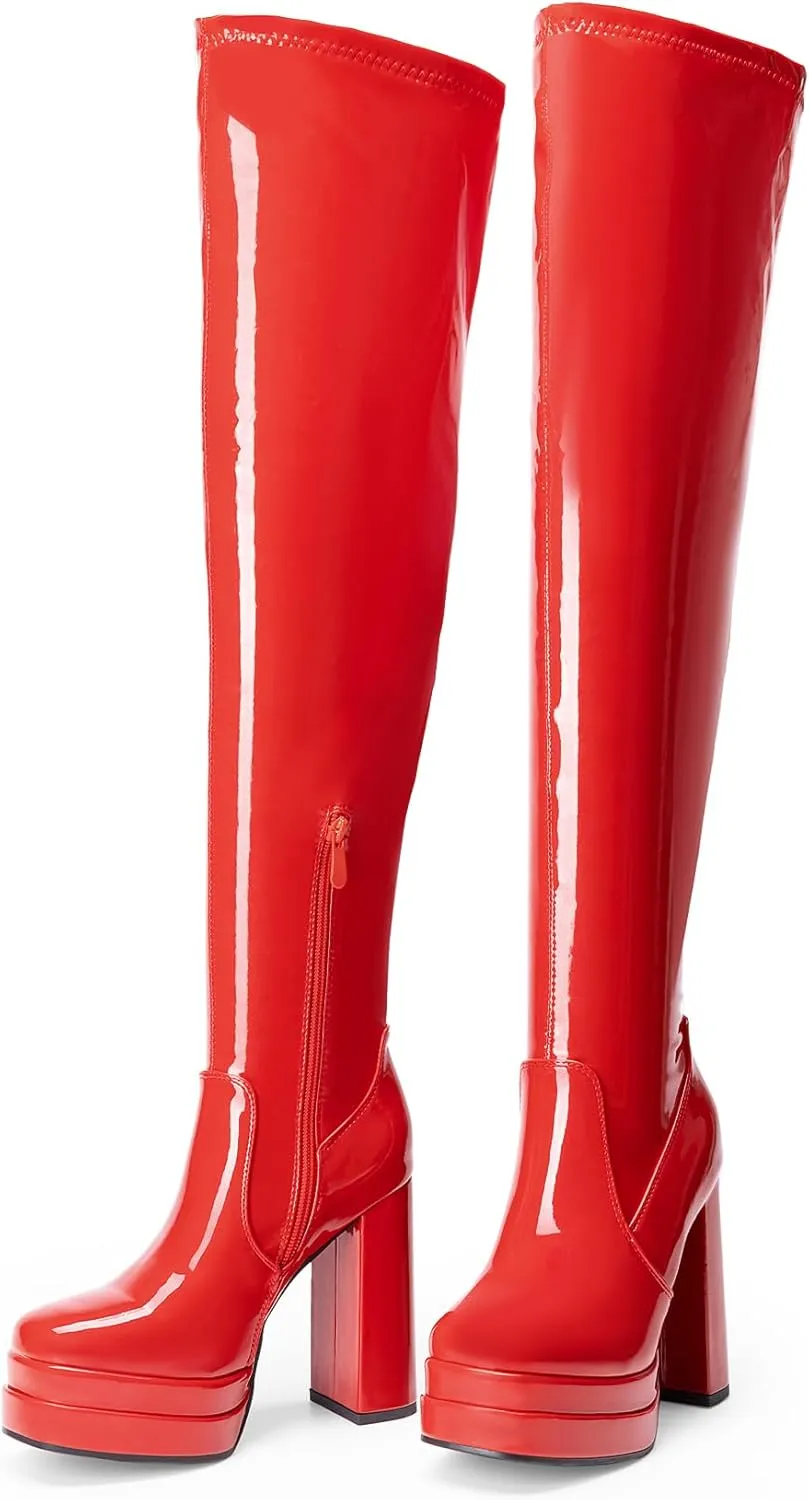 DREAM PAIRS Women's Platform Over The Knee Thigh High Boots Chunky High Heels Square Toe Long Fall Y2K Gogo Boots