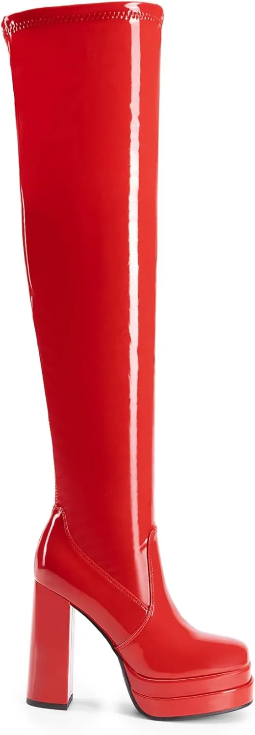 DREAM PAIRS Women's Platform Over The Knee Thigh High Boots Chunky High Heels Square Toe Long Fall Y2K Gogo Boots