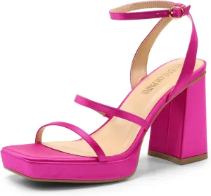 DREAM PAIRS Women's Platform Strappy Heels Open Toe Ankle Strap Square Party Sandals Y2K Dress Shoes