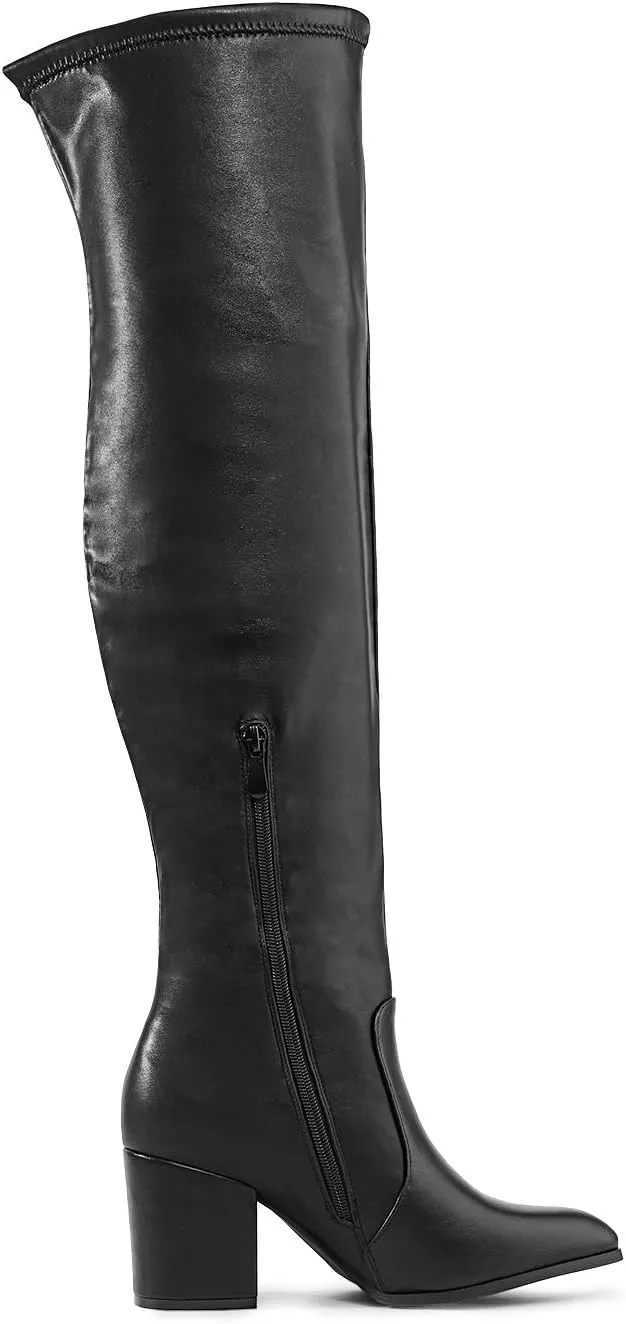 DREAM PAIRS Women’s Thigh High Boots Over the knee Stretch Block Heel Fashion Long Boots
