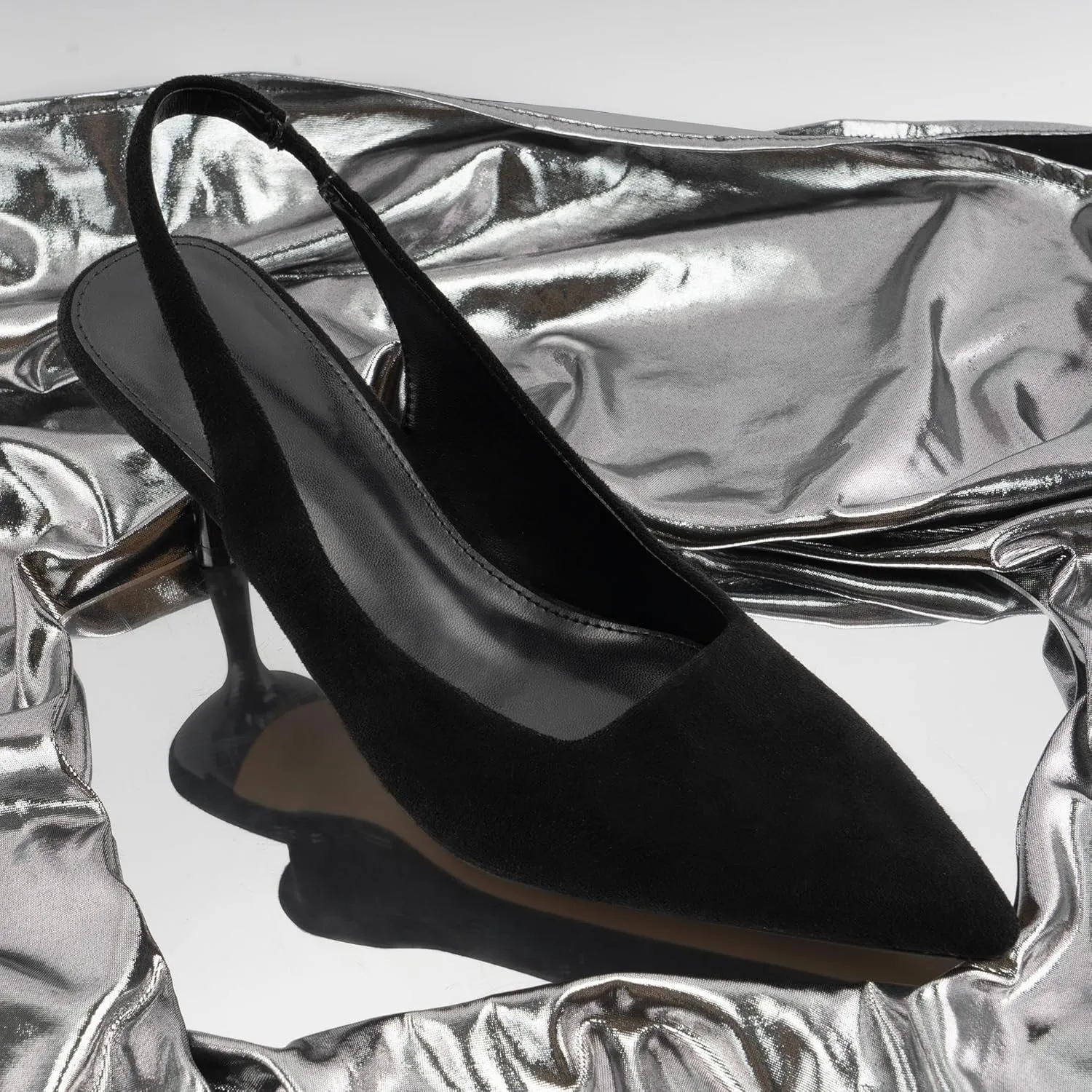 DREAMCIA Women's Pumps Slingback Heels Pointed Toe Sling Back Kitten Heels Women Metallic Slingback Pumps Bride Dresses Wedding Shoes