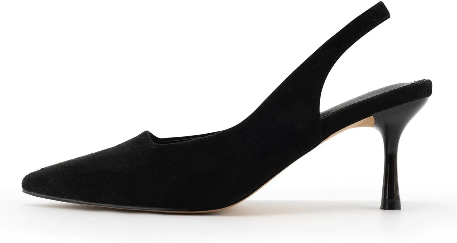 DREAMCIA Women's Pumps Slingback Heels Pointed Toe Sling Back Kitten Heels Women Metallic Slingback Pumps Bride Dresses Wedding Shoes