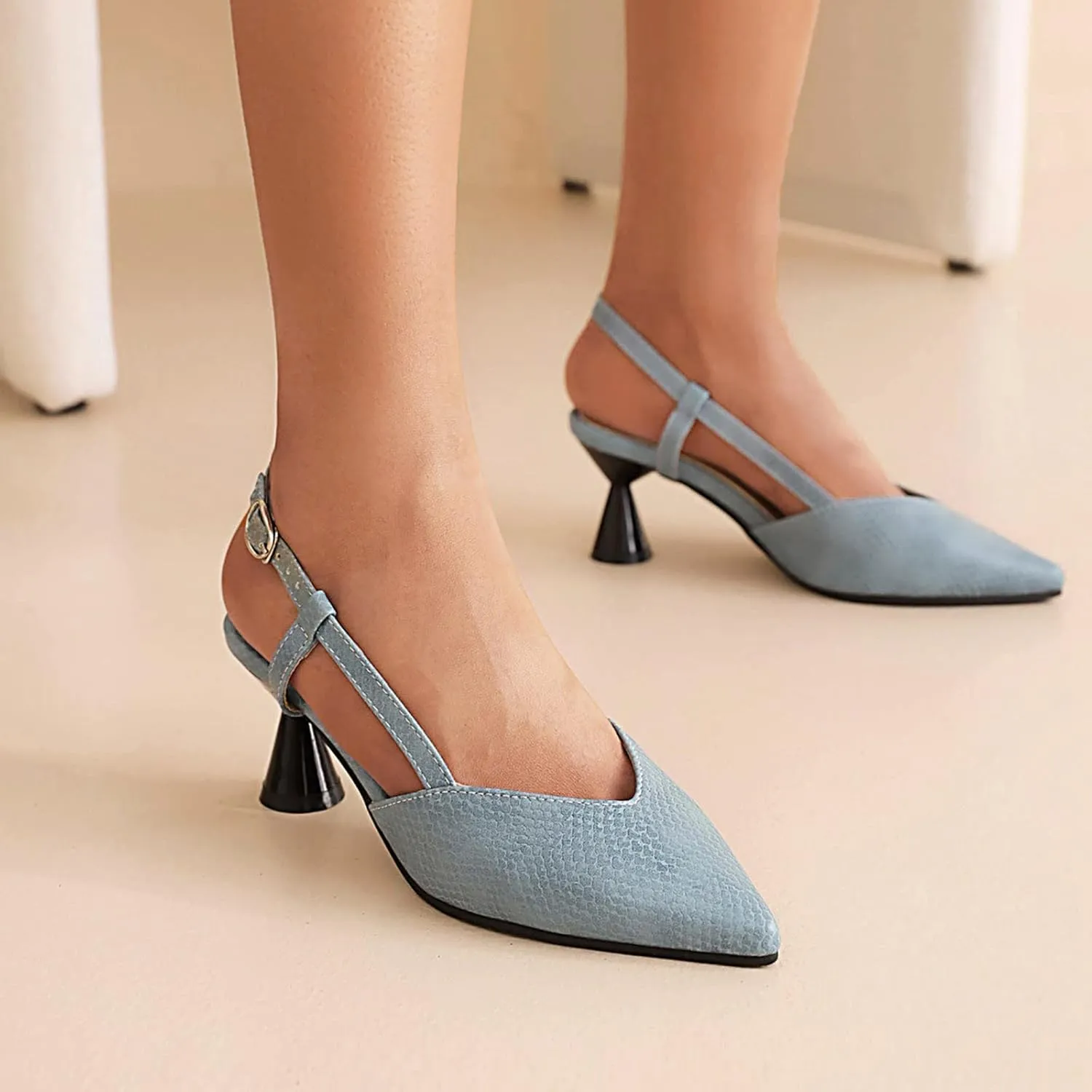Dress Sandals for Women Stylish Black Slingback Heeled Sandals with Crocodile Texture Chic High Heels for Parties
