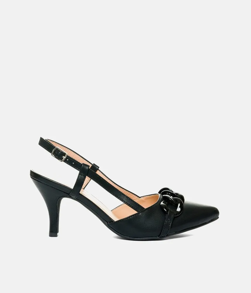 Dressy Black Patent Slingback Heels