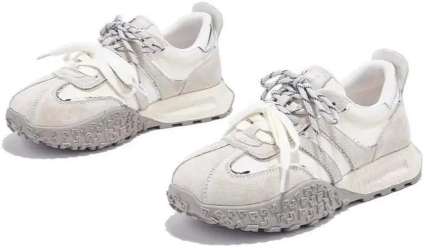 Dual Lace Retro Sneakers - Y2K Chunky Platform Cute Shoes for Women & Girls, Comfy Casual Trainers for City Walk, Campus Life, Beach Travel, Back to School, Harajuku Kawaii Minimalist Streetwear
