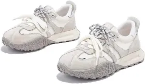 Dual Lace Retro Sneakers - Y2K Chunky Platform Cute Shoes for Women & Girls, Comfy Casual Trainers for City Walk, Campus Life, Beach Travel, Back to School, Harajuku Kawaii Minimalist Streetwear