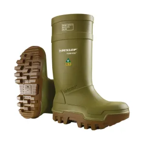 Dunlop Protective Footwear, Purofort Thermo  Full Safety, 100% Waterproof Purofort Material, Lightweight and Durable Protective Footwear, Slip-Resistant, E662843.08, Size 8 US, Green/Brown