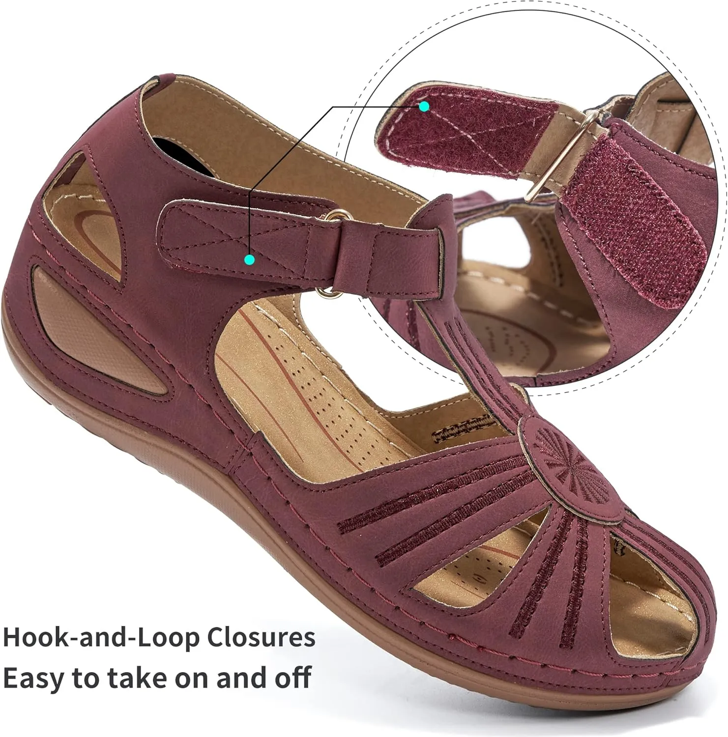DUOYANGJIASHA Womens Sandals Dressy Summer Beach Bohemia Ankle Strap Causal Comfortable Closed Toe Wedge Shoes for Outdoor