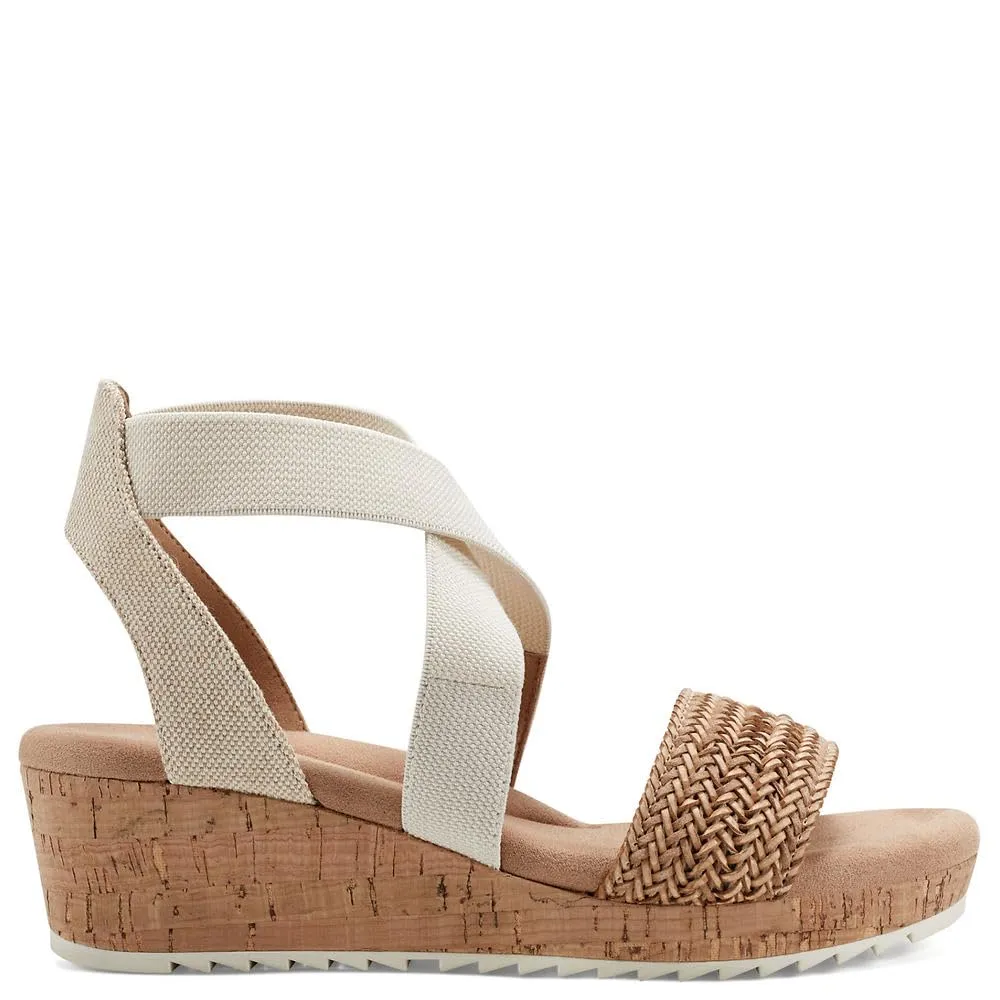 Easy Spirit Women's Lorena Wedge Sandal, Light Natural/Beige, 9.5