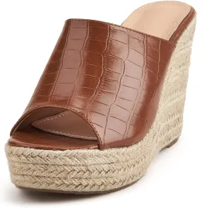 EFTCAL Women's Open Toe Espadrille Retro Pattern Platform Wedge Sandals,Comfort Slip On Backless High Heel Slide,Fish Mouth Orthopedic Outdoor Casual Beach Sandals