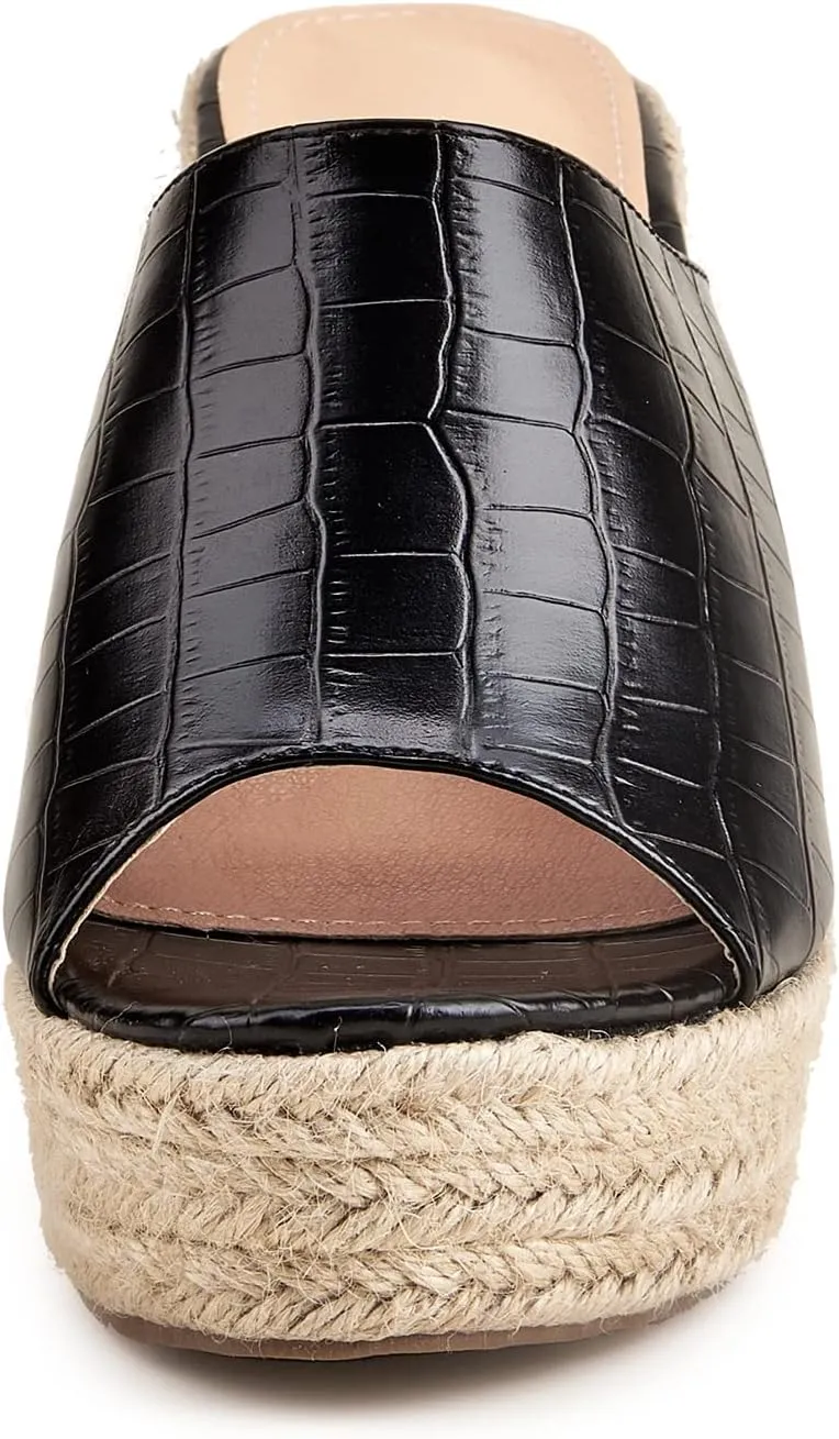 EFTCAL Women's Open Toe Espadrille Retro Pattern Platform Wedge Sandals,Comfort Slip On Backless High Heel Slide,Fish Mouth Orthopedic Outdoor Casual Beach Sandals