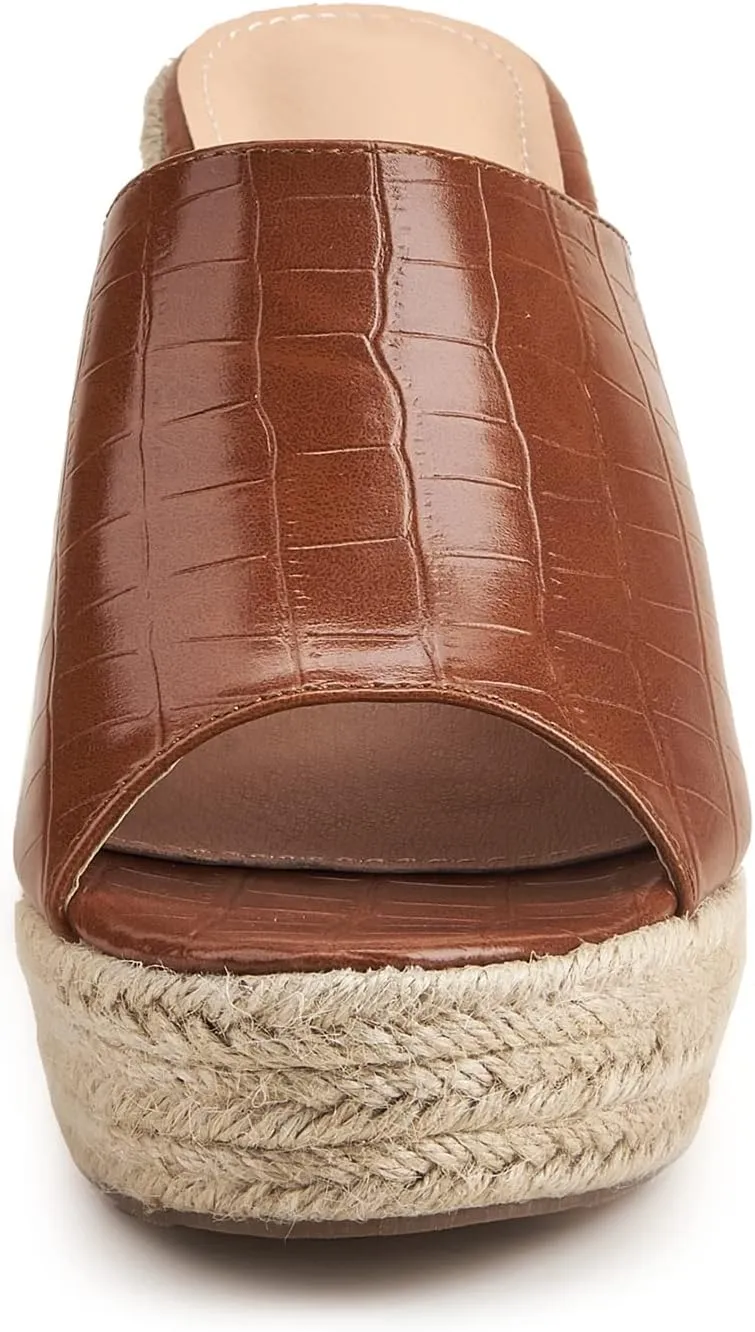 EFTCAL Women's Open Toe Espadrille Retro Pattern Platform Wedge Sandals,Comfort Slip On Backless High Heel Slide,Fish Mouth Orthopedic Outdoor Casual Beach Sandals