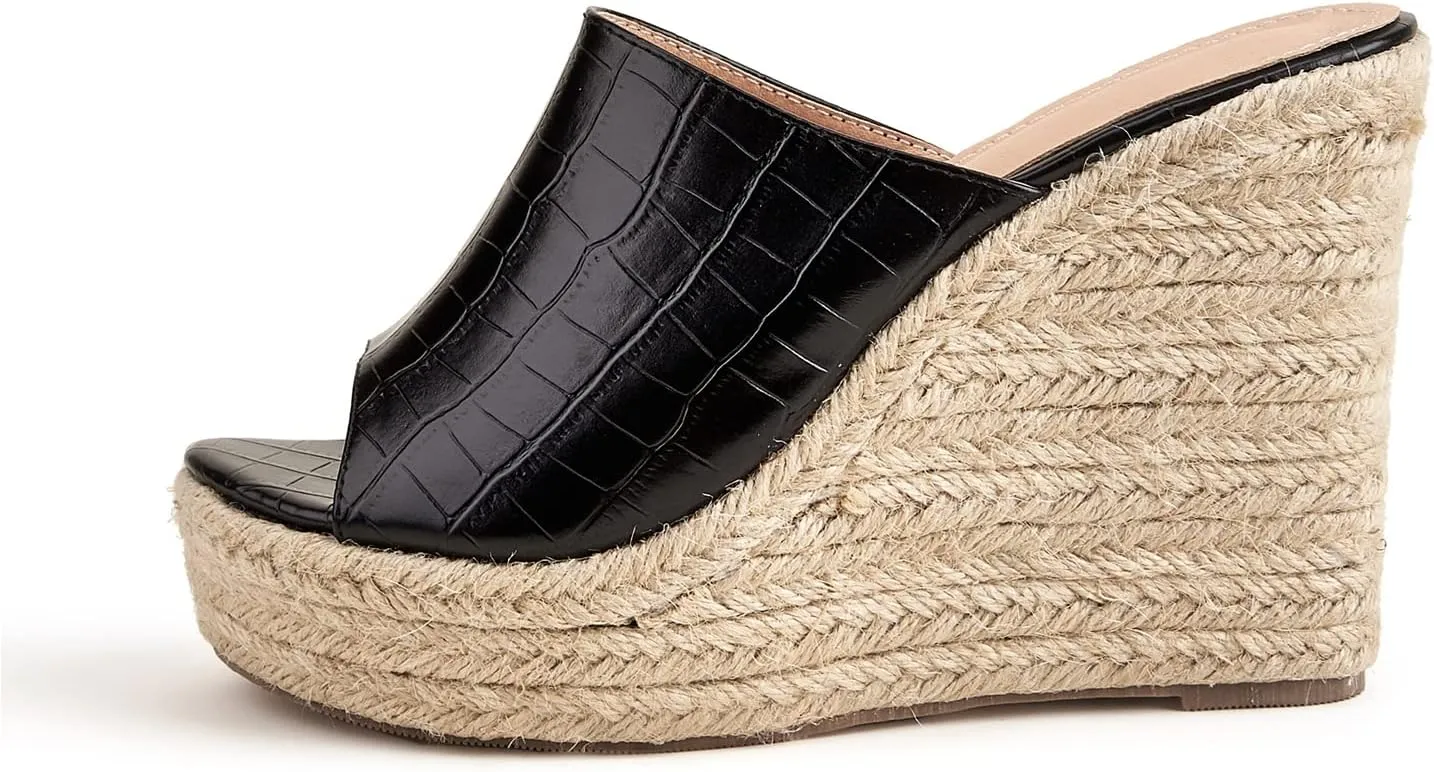 EFTCAL Women's Open Toe Espadrille Retro Pattern Platform Wedge Sandals,Comfort Slip On Backless High Heel Slide,Fish Mouth Orthopedic Outdoor Casual Beach Sandals