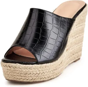 EFTCAL Women's Open Toe Espadrille Retro Pattern Platform Wedge Sandals,Comfort Slip On Backless High Heel Slide,Fish Mouth Orthopedic Outdoor Casual Beach Sandals