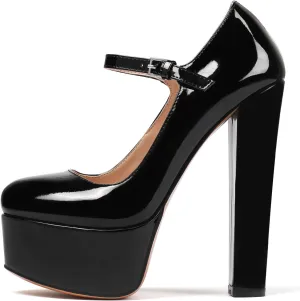 Eldof Women's Round Closed Toe Platform Mary Jane Pumps Block Chunky High Heel Sexy Wedding Dressy Shoes 6 Inches