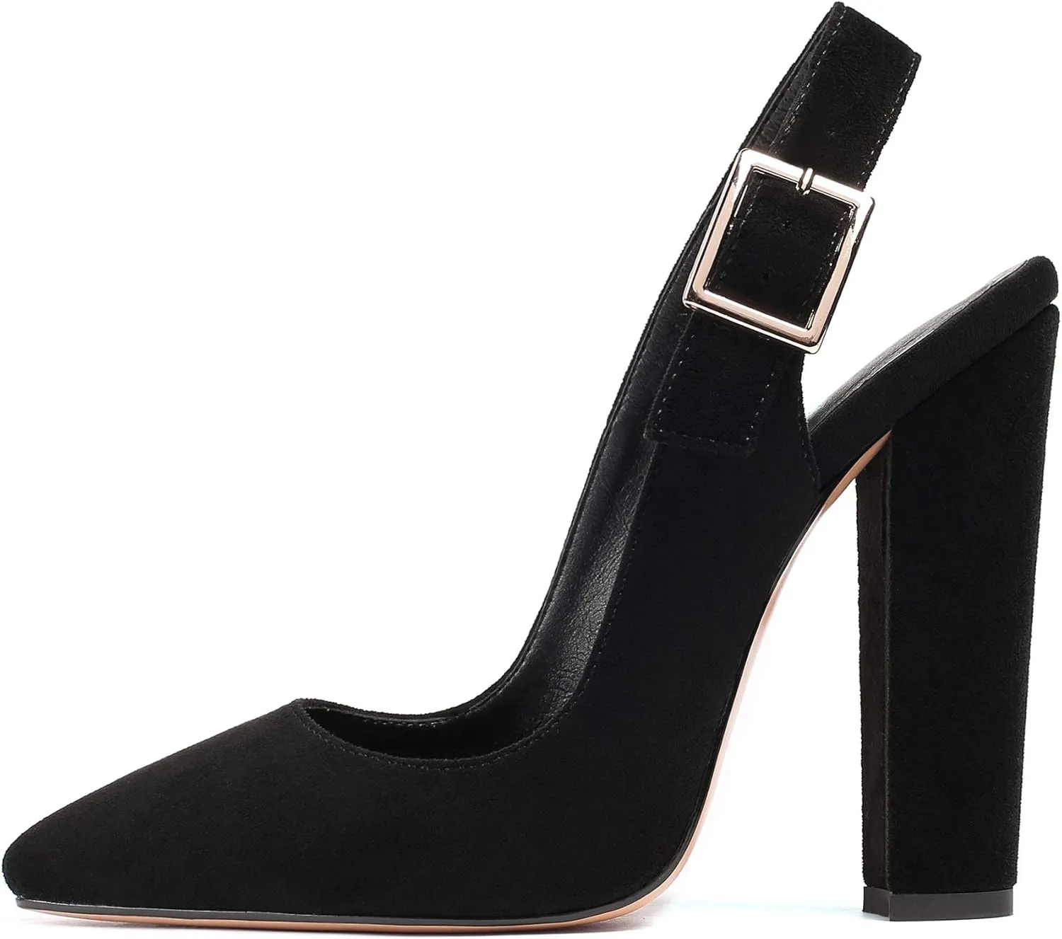 Eldof Women's Slingback Pointed Toe Pumps Ankle Strap Chunky Square Heel 4.7" High Block Heel Pumps Dress Shoes