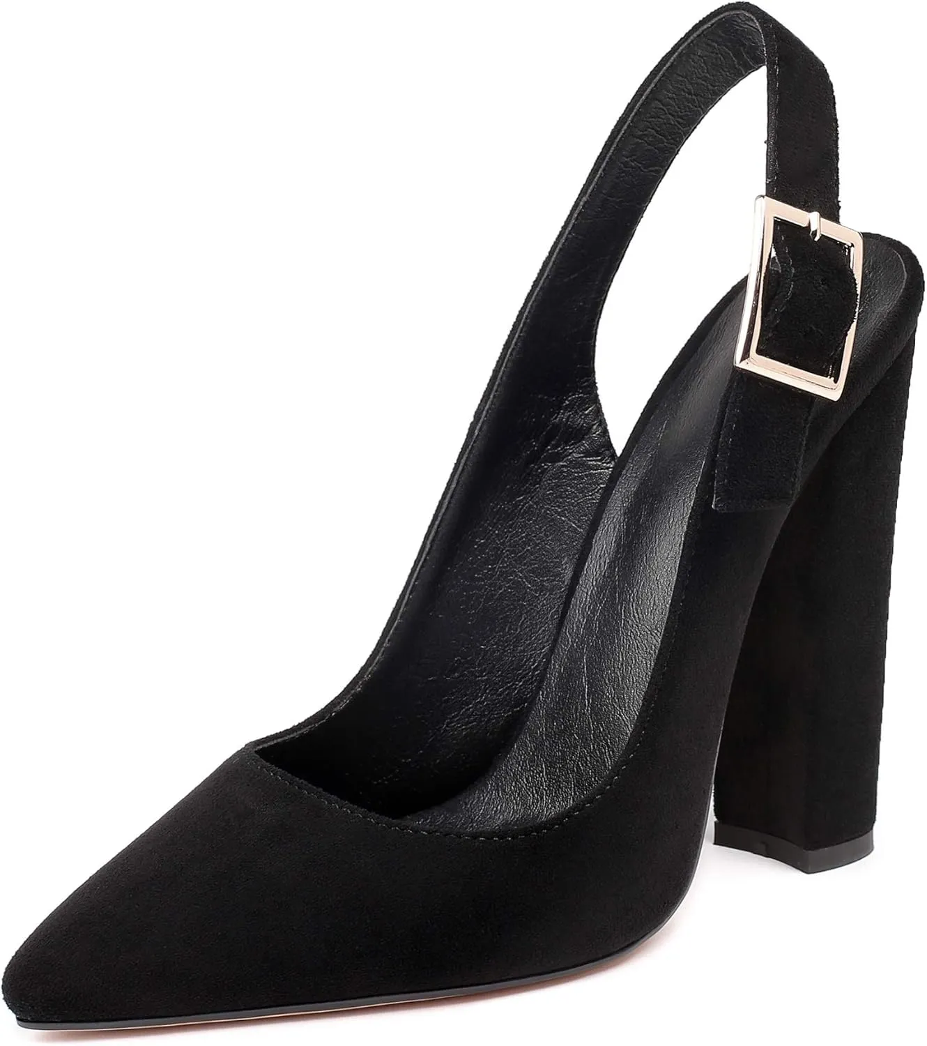 Eldof Women's Slingback Pointed Toe Pumps Ankle Strap Chunky Square Heel 4.7" High Block Heel Pumps Dress Shoes