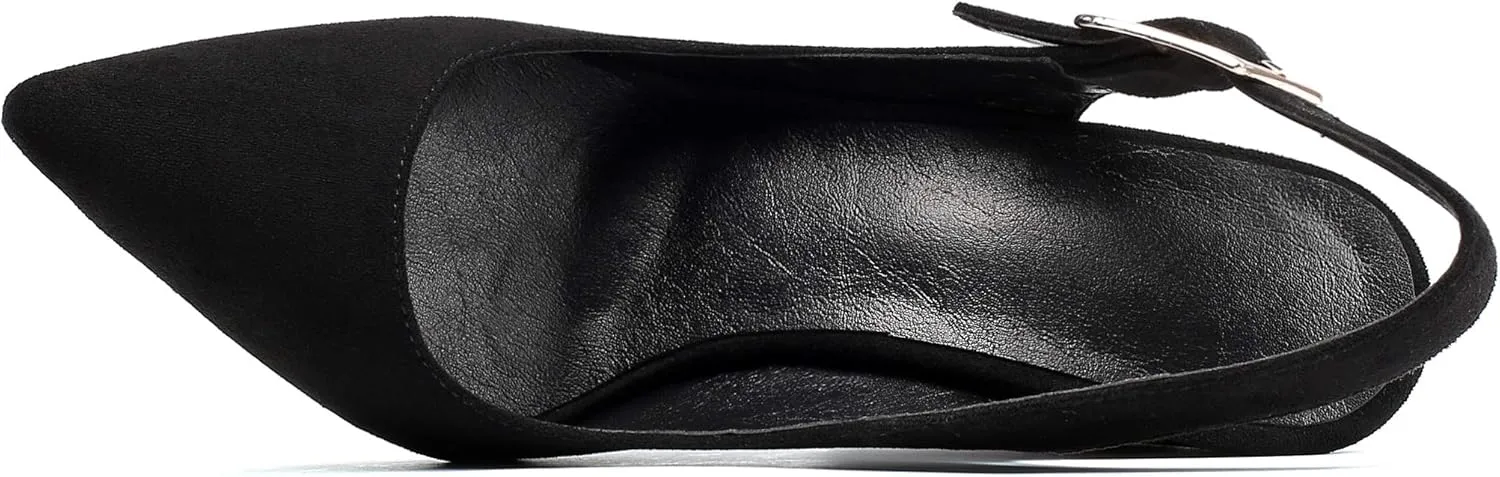 Eldof Women's Slingback Pointed Toe Pumps Ankle Strap Chunky Square Heel 4.7" High Block Heel Pumps Dress Shoes