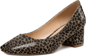 Eldof Women's Square Toe Mid Chunky Block Heel 2 Inch Pumps Slip On Elegant Block Heel Dress Shoes