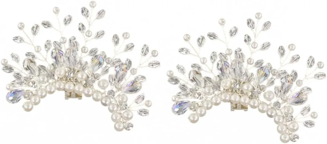 Elegant Bridal Shoes Clips Set of 2 Crystal Pearl Buckles Decorative High Heel Accessories