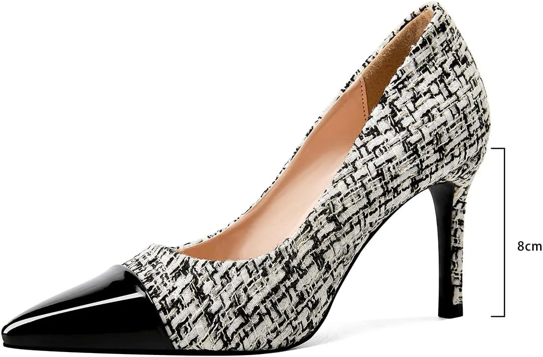 Elegant Closed Toe High Heels Women Pumps Fashion Leather Upper Low Heel Fabric Material Pink Heels 8CM Dress Shoes