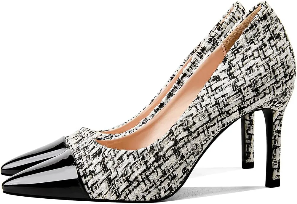 Elegant Closed Toe High Heels Women Pumps Fashion Leather Upper Low Heel Fabric Material Pink Heels 8CM Dress Shoes