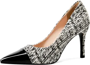 Elegant Closed Toe High Heels Women Pumps Fashion Leather Upper Low Heel Fabric Material Pink Heels 8CM Dress Shoes