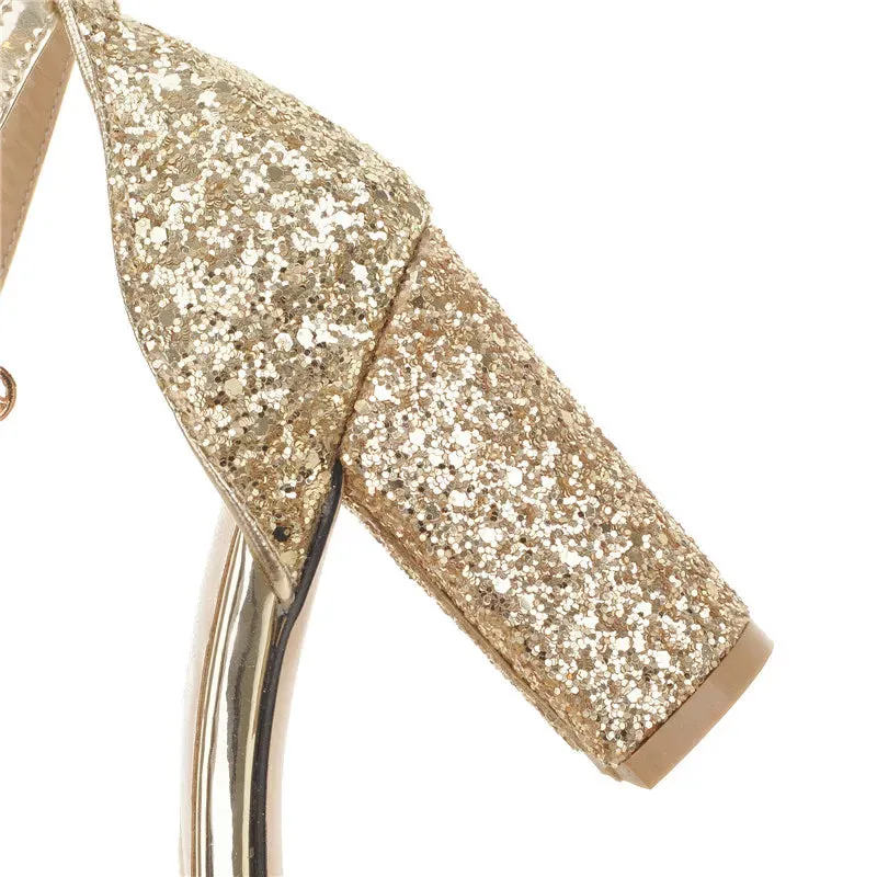 Elegant High Heel Gold Glitter Sandal