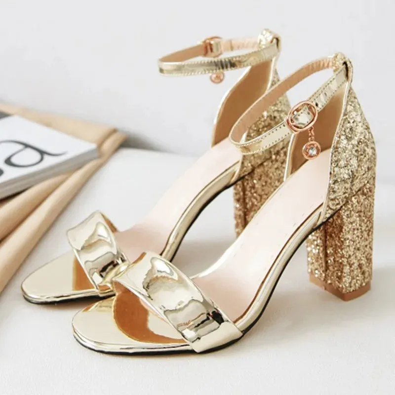 Elegant High Heel Gold Glitter Sandal