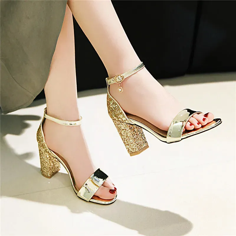Elegant High Heel Gold Glitter Sandal