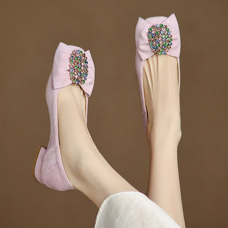 ELEGANT RHINESTONES LOW HEEL SHOES