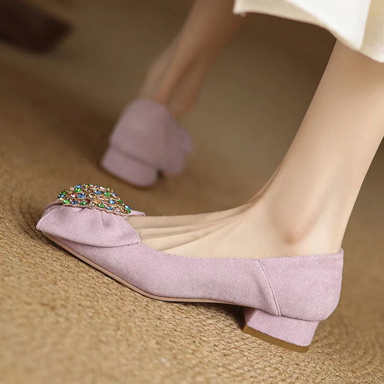 ELEGANT RHINESTONES LOW HEEL SHOES