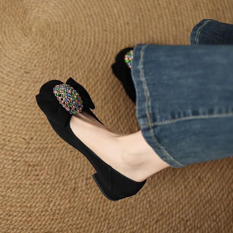 ELEGANT RHINESTONES LOW HEEL SHOES