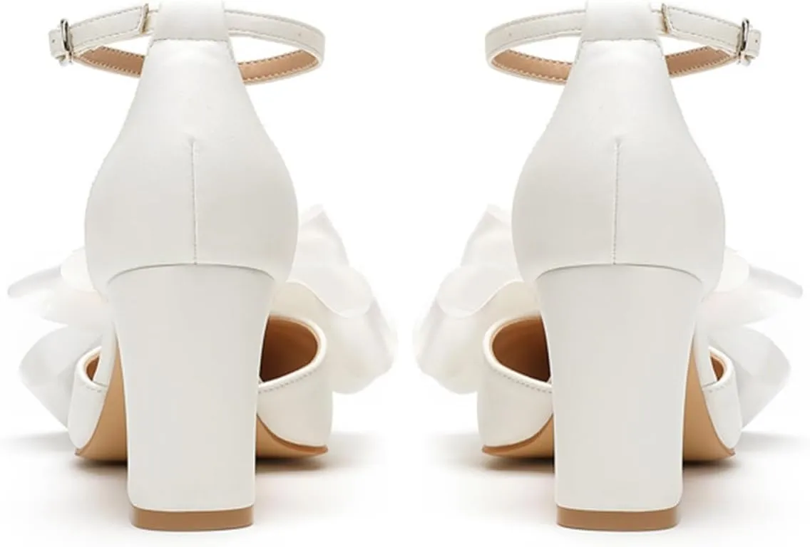Elegant Wedding Shoes for Bride Block Heel Closed Pointed Toe Pumps