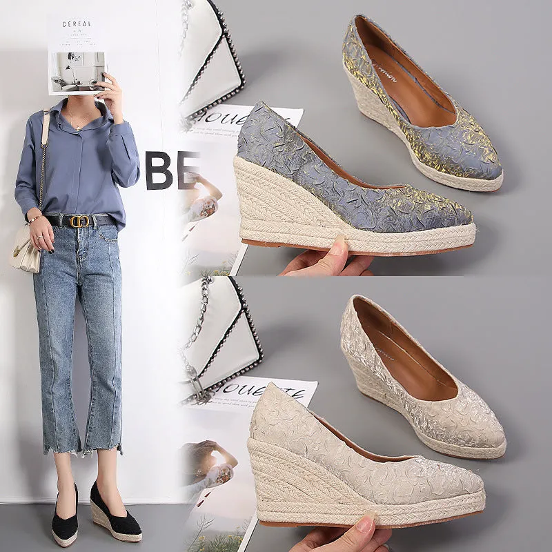 Elegant Women Pumps Retro Wedge Heel 8cm