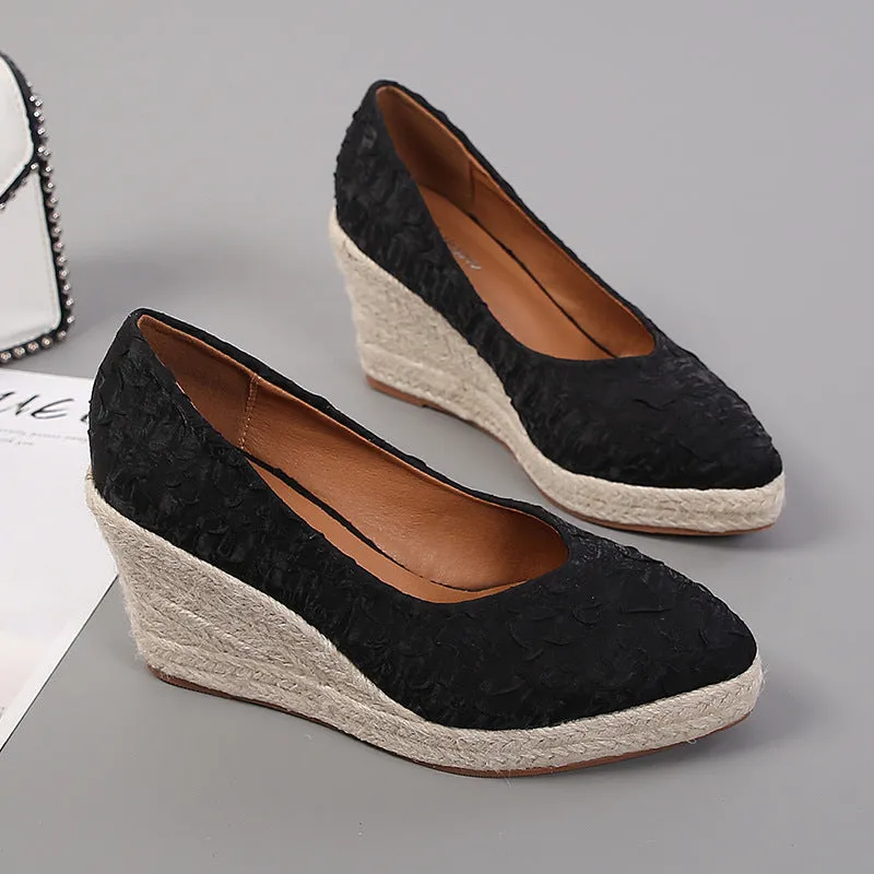 Elegant Women Pumps Retro Wedge Heel 8cm