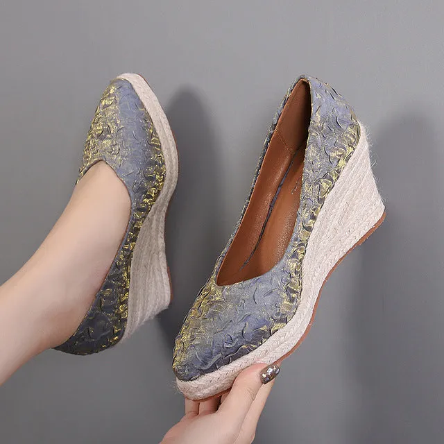 Elegant Women Pumps Retro Wedge Heel 8cm