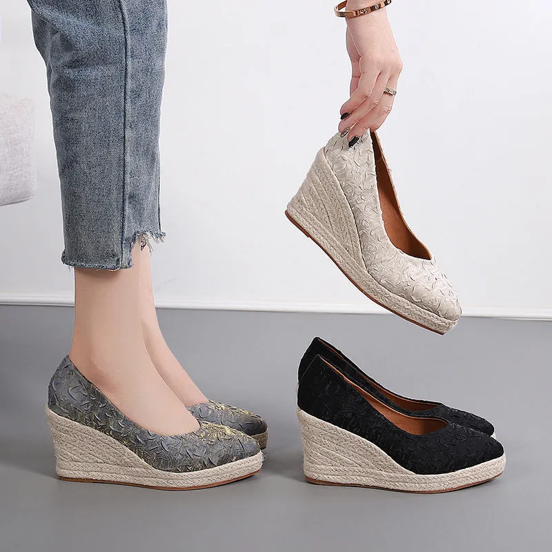 Elegant Women Pumps Retro Wedge Heel 8cm
