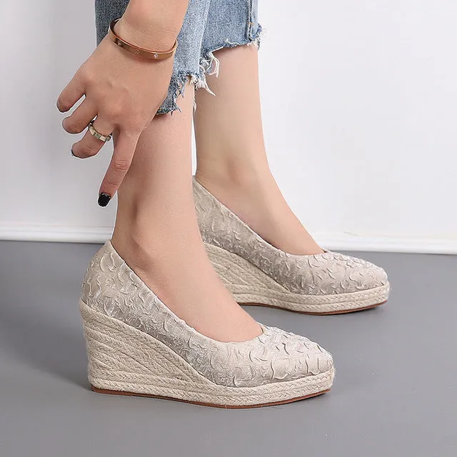 Elegant Women Pumps Retro Wedge Heel 8cm
