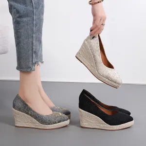 Elegant Women Pumps Retro Wedge Heel 8cm